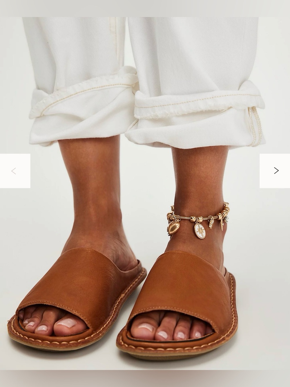 Women's Tan Leather Slide Sandals